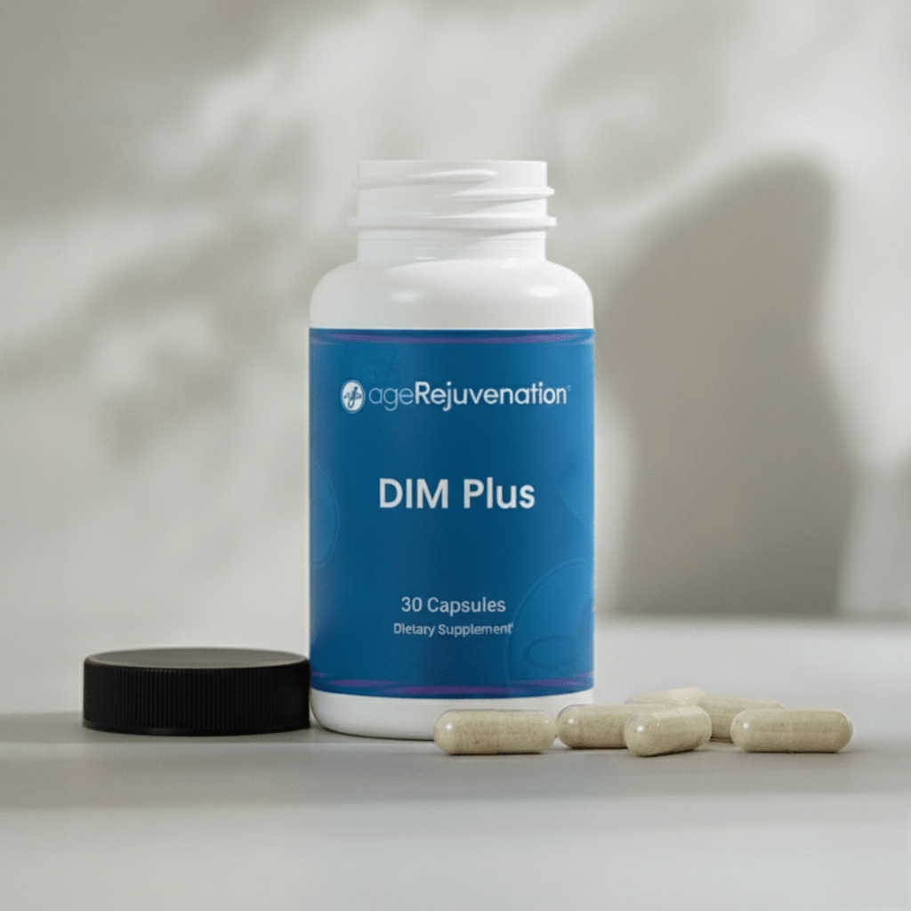 DIM Plus bottle and pills that help with hormone balancing