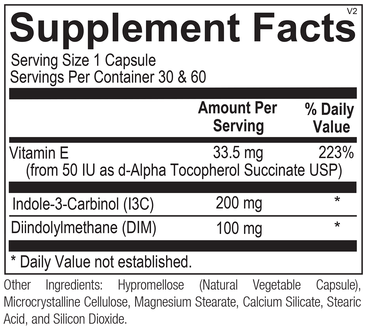 DIM Plus supplement facts label - hormone balance supplements