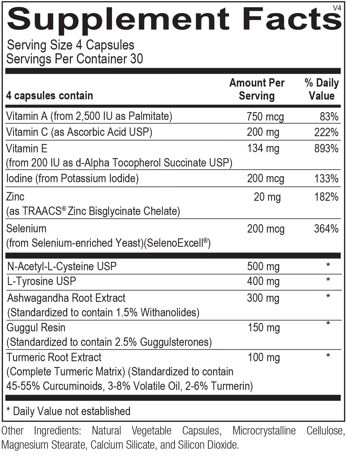 Thyroid support supplement for Thyroiditis and to restore Thyroid function. Nutritional Facts.