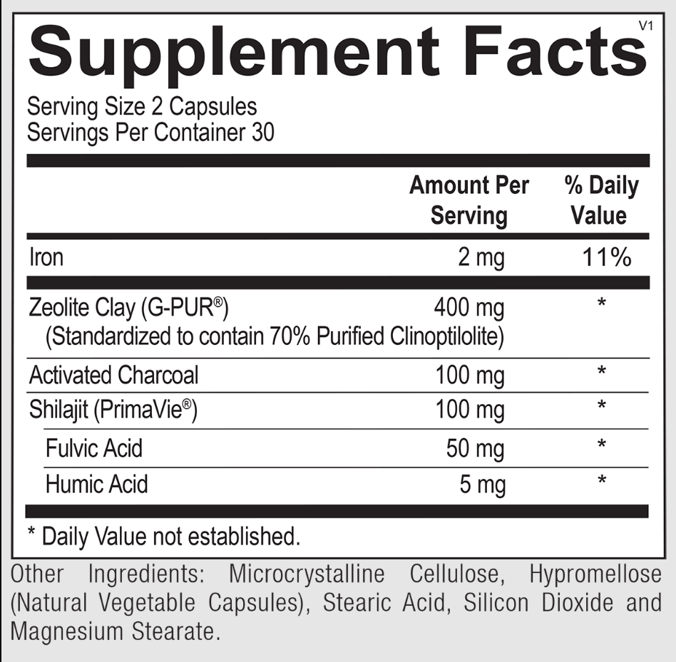 toxin binder supplement facts label